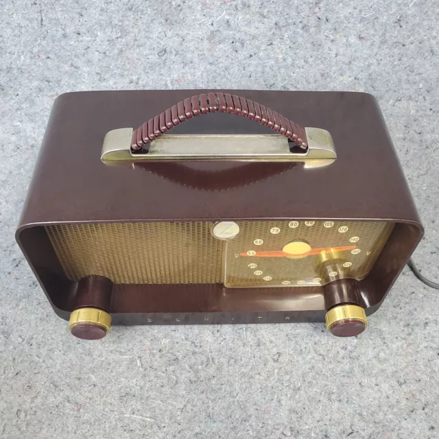 Zenith Tube Radio 5D811 Brown Bakelite AM Portable Vintage 1950s MCM Works 2