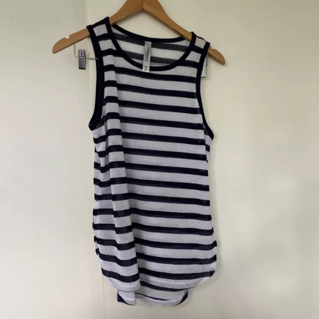 LORNA JANE Blue White Striped Ladies Sleeveless Tank Top - Size Large 12 / 14