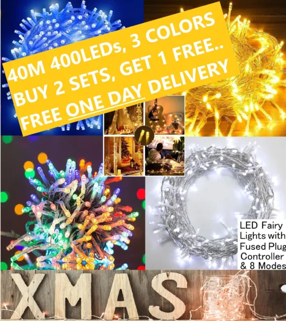 Christmas Fairy Lights UK Plug "BUY 2 GET 1 FREE" Party String Lights 40M 400LED