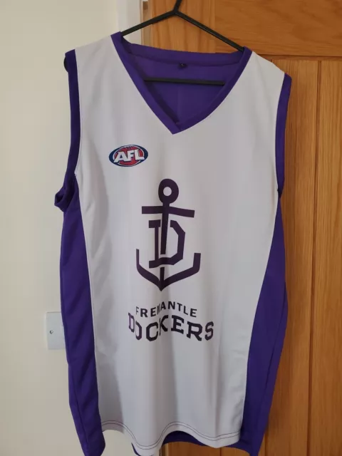 Freemantle Dockers White & Purple Vest - Size Large- Australian Rules Football