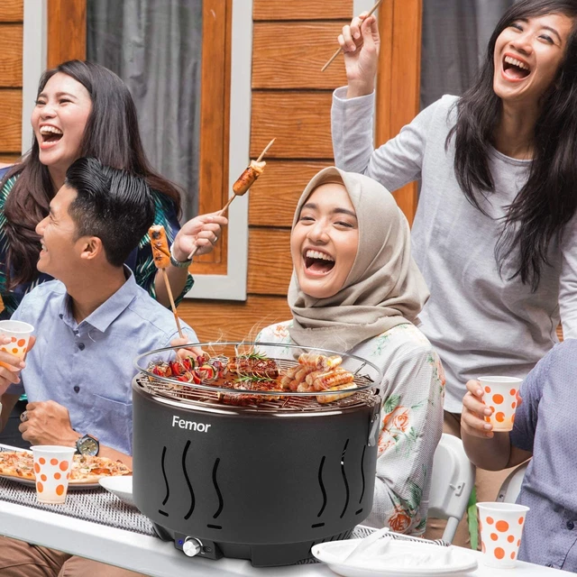 Femor Tischgrill Rauchfreier Holzkohlegrill mit Ventilator Raucharm Grillerette