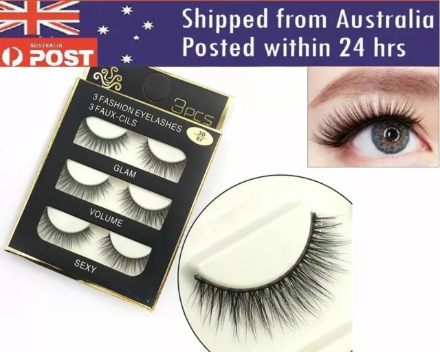 3pcs 3D Luxurious Real Mink Natural Cross Long Thick Eye Lashes False Eyelashes