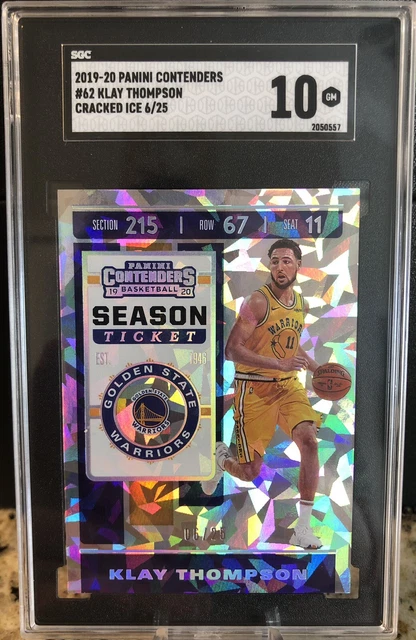2019-20 Panini Contenders KLAY THOMPSON Season Ticket Cracked Ice /25 #62 SGC 10