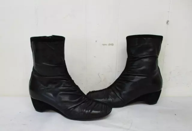 TARYN ROSE Black Pleated Leather Zip High Ankle Boots Womens Size 35.5 EUR