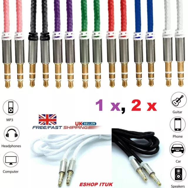 1m Audio AUX Cable 3.5mm Jack to Jack Stereo Plug Strong Braided Auxiliary Lead