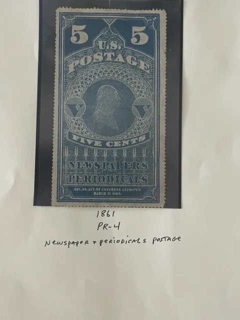 1861 PR4 U.S. 5c NEWSPAPER  Periodicals Mint USED Stamp ,VF
