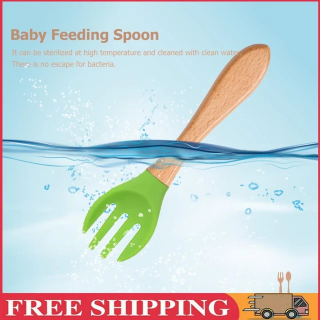 Baby Wooden Silicone Feeding Spoon Toddlers BPA-free Tableware (7)