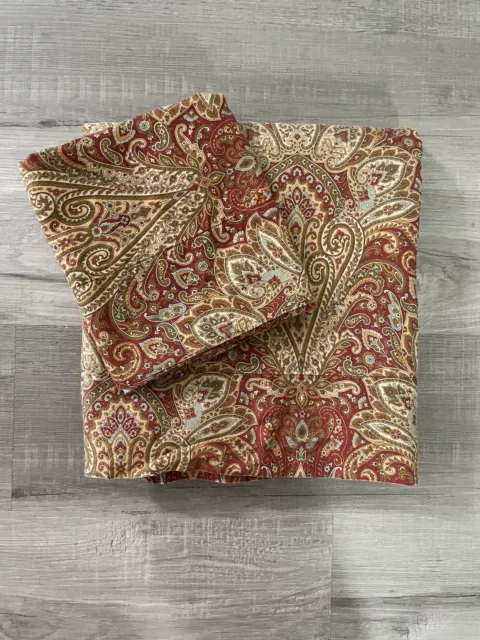 Vtg Tommy Hilfiger Heirloom Paisley Burgundy QUEEN Flat Sheet and Pillowcase