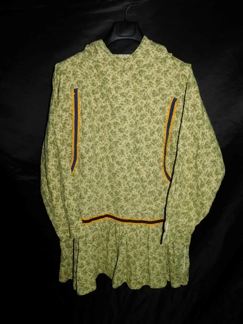 Alaska Native Eskimo Kuspuk 2X Green Blue Yellow Floral Tunic Shirt Dress Inuit