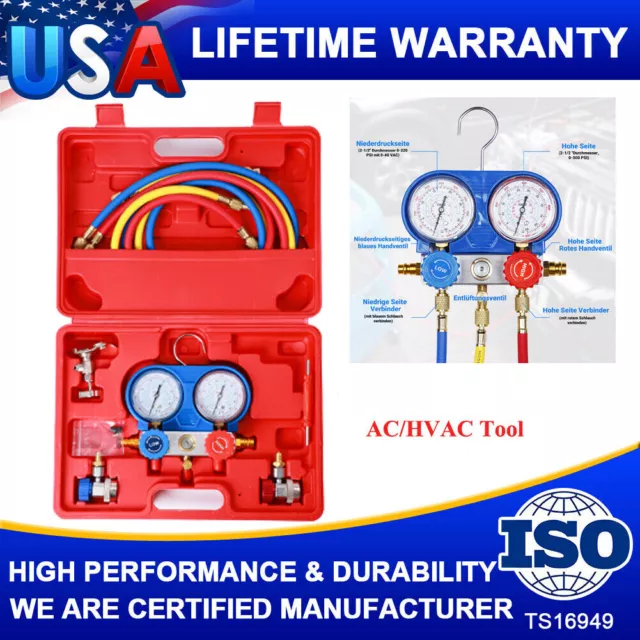 A/C Manifold Gauge Set Professional AC Tool HVAC Gauges Air Condition W/5ft Hose