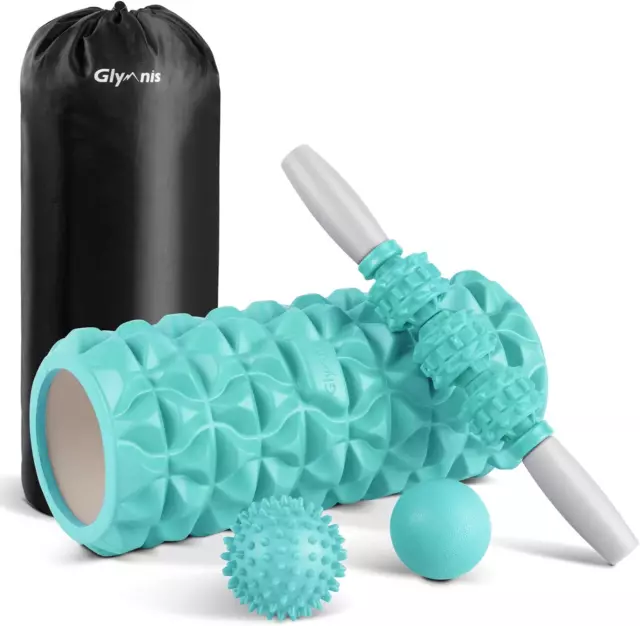Glymnis Foam Roller Kit 4 in 1, Includono 1 X Rullo Massaggio Muscolare 1 X Bast