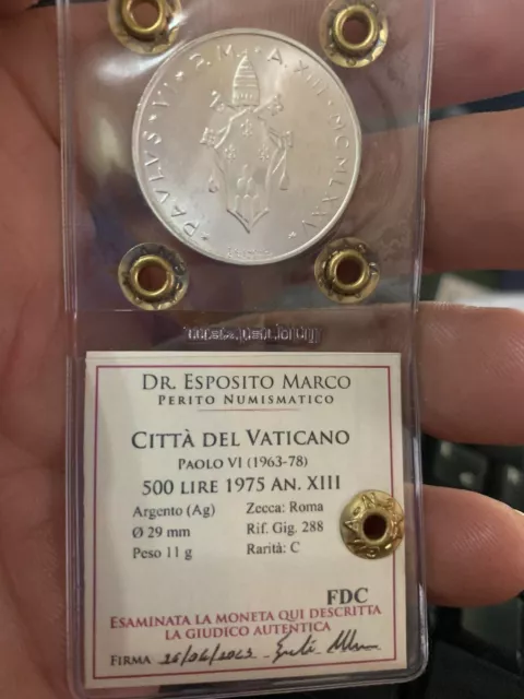 Vaticano Paolo Vi 500 Lire 1975 Fdc Periziata Italia Argento Silver