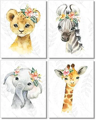 Safari Animals Wall Art Prints - Nursery Decor - Jungle Animal Pictures - Set...