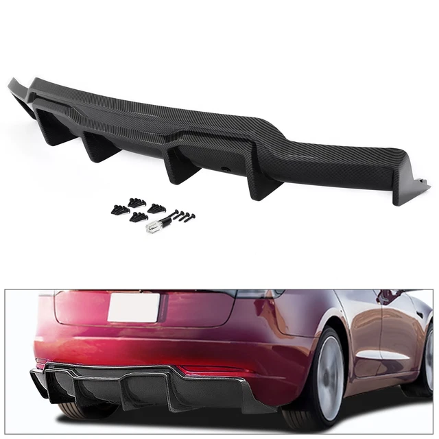 Black Rear Bumper Diffuser Kit With Extensions For 2017-2023 Tesla Model 3 5 thumbnail image