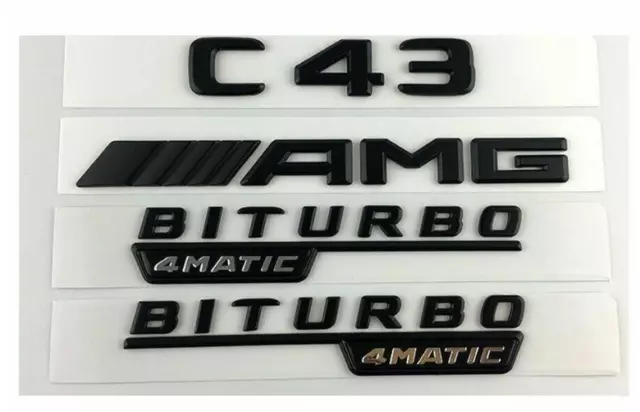 Matt Black C43 AMG BITURBO 4MATIC Trunk Fender Badges Emblems for Mercedes Benz