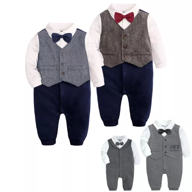 New Baby Boy One Piece Wedding Christening Formal Gentleman Romper Outfit Suit