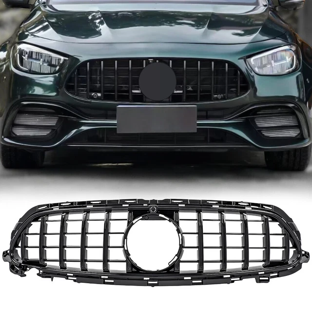 Parrilla Delantera Para Mercedes Clase E (W213/S213/A238) - Estilo Negro Con Detalles Cromados, Con AMG Line