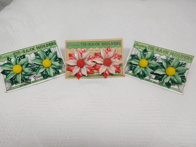 6 Vtg Curtain Tie Back Holders 4 Green 2 Red On o/o/c Art Button Novelty Mfg Co