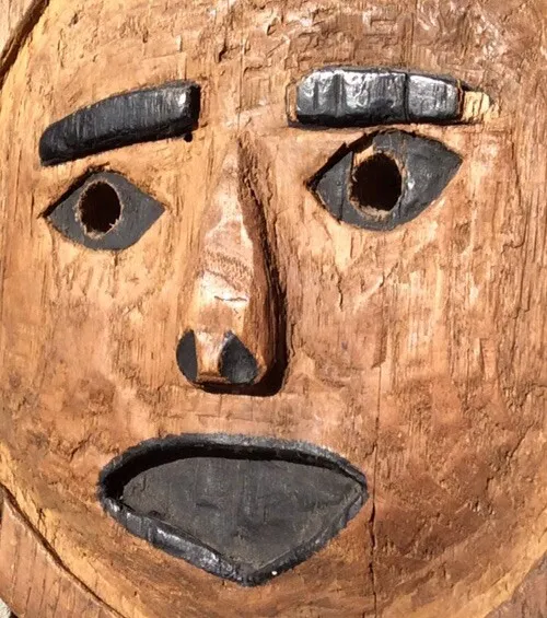 Northwest Coast Mask Haida Cedar Moon Mask Antique Carving Signed 12"
