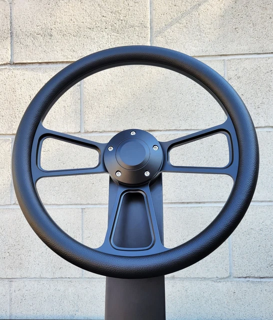 14 Inch Black Aluminum Steering Wheel With Half Wrap, Horn Button & Chevy Adapter - For 1969-94 Chevy Cars & Trucks