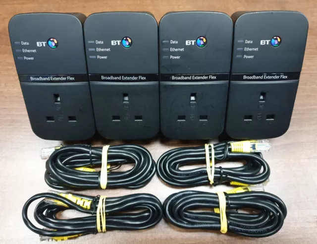 4 x BT Broadband Extender Flex 500 Passthrough Powerline Adapters + 4 x Ethernet