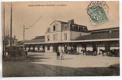 CHALONS SUR MARNE - Marne - CPA 51 - Gare - façade - attelages - 6 - tramway