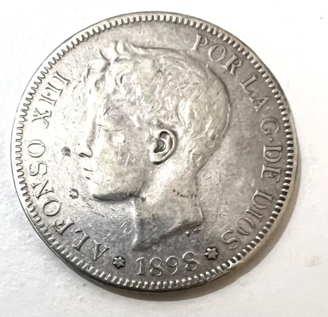 Moneda 5 Pesetas Plata España 1898 Alfonso XIII EBC 2