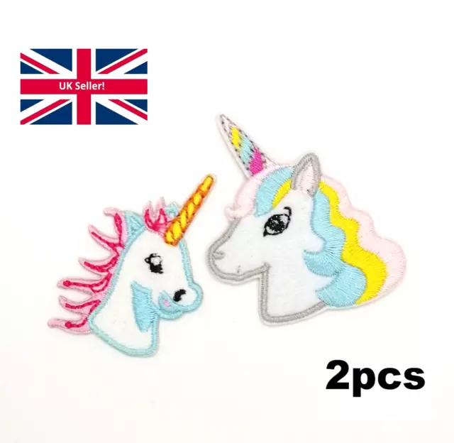 2pcs Iron On UNICORN Patch Rainbow Embroidered Badge Girls Patches for Clothes