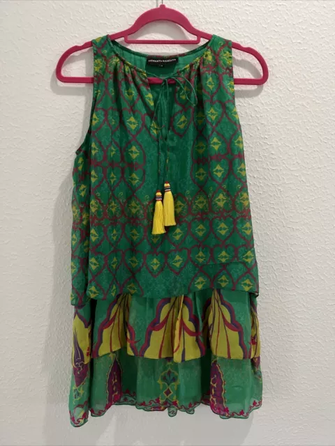 hemant nandita Anthropologie Womes Dress Silk Mini Tiered Tassle Multi Color Sma