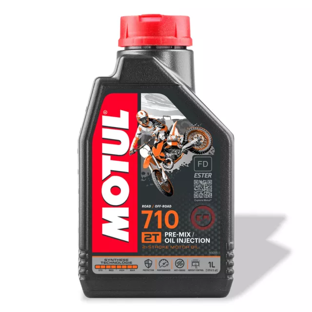 1 Lt Olio Miscela Motul 710 2T 100% Full Sintetico Fd Ester Motori A Iniezione