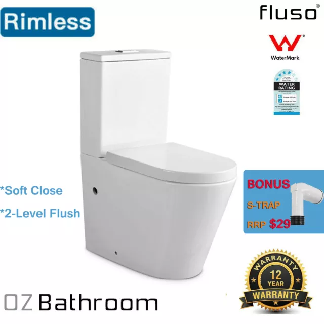 RIMLESS Toilet Suite BACK TO WALL FACED CLOSE COUPLED UF SOFT CLOSE Seat