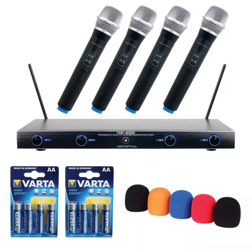 VocoPro VHF-4000-2 Professional Wireless Mic System w/ Windscreens & AA Battery