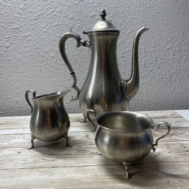 VINTAGE INTERNATIONAL PEWTER Coffee/Tea Pot Sugar and Creamer Set 278