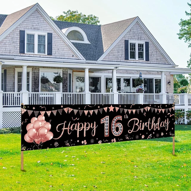 HAPPY 16TH BIRTHDAY Banner Decorations For Girls Rose Gold Sweet 16