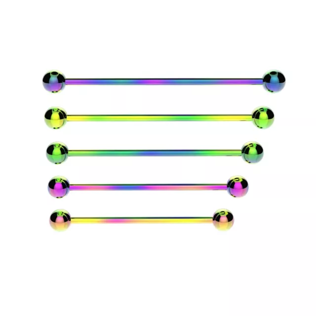 RAINBOW Industrial Scaffold Barbell Ear Piercing Bar Surgical Steel With BALLS