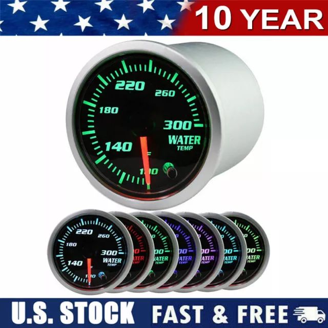 2"52mm 7 Color LED Display Car Water Coolant Temperature Temp Gauge Meter 300 °F