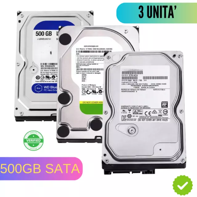 Hard Disk 3* 500Gb Interno Hdd Sata 3,5'' Memoria Pc Desktop Usato Multimarca