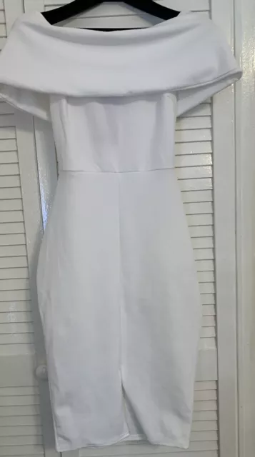 Beautiful White/ Ivory Boohoo Dress Off Shoulder MIDI Dress. Size Uk 12