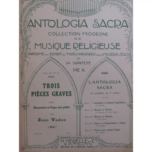 VADON Jean Trois Pièces Graves Harmonium ou Orgue 1920