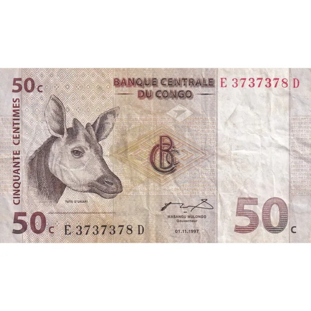 [#149660] Congo Democratic Republic, 50 Centimes, 1997, 1997-11-01, KM:84a, VF(3