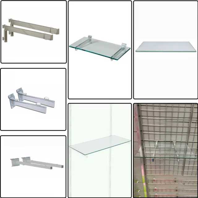 5x CLEAR TOUGHENED|TEMPERED SAFETY GLASS SHELF WITH BRACKET RETAIL SHOP DISPLAY