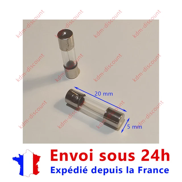 Lot de 2 fusibles en verre à soufflage rapide, 5x20mm, 2A 250V