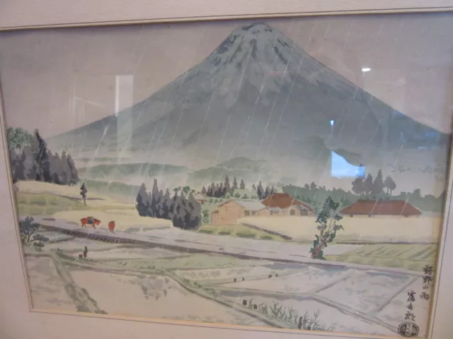 Vintage Tokuriki - Japanese Original Woodblock print Landscape Mt Fuji , Framed