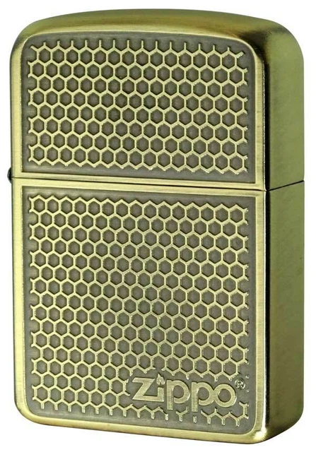 Zippo 1941 Replica Grill Mesh Logo Antique Brass Double Sided Etching Lighter 3