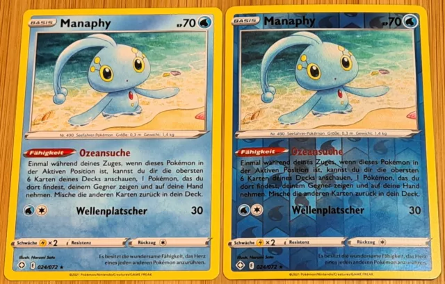 2er Set Manaphy 024 - Rare & Reverse Holo - Glänzendes Schicksal  2021 -DE- Mint