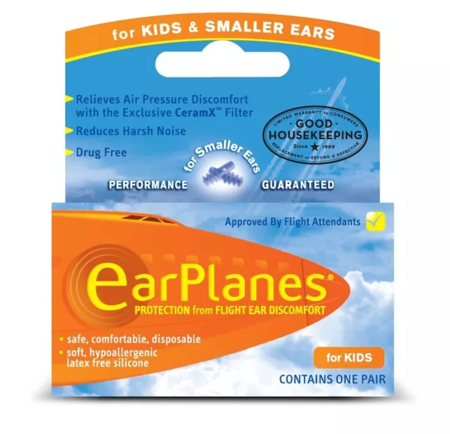 Earplanes - Kids & Smaller Ears, Ear Plugs for Flying, 1 Pair