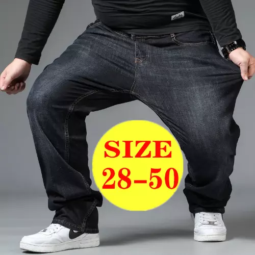 Mens Large Size Jeans  High Waist Trousers Plus Size Loose Trousers Denim Pants