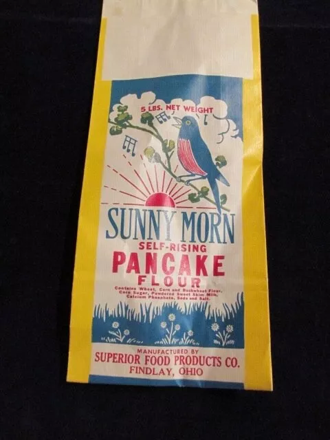 Vtg Pancake Flour Bag Sunny Morn Self Rising Paper Advertising Findlay Ohio D19