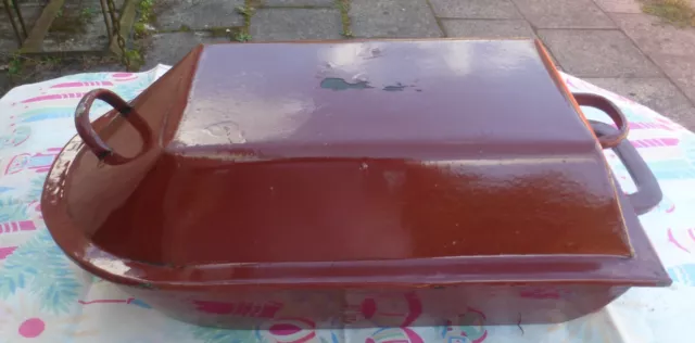 alte Bratpfanne Pfanne 🐷 Bräter Emaille Email  Gusseisen 5 L mit Deckel oval
