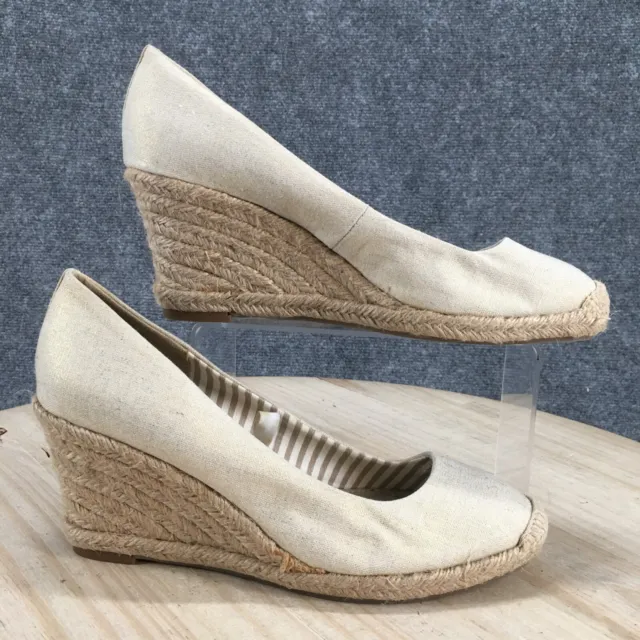 Merona Heels Womens 8.5 Casual Slip On Wedge Espadrille Pumps Beige Canvas